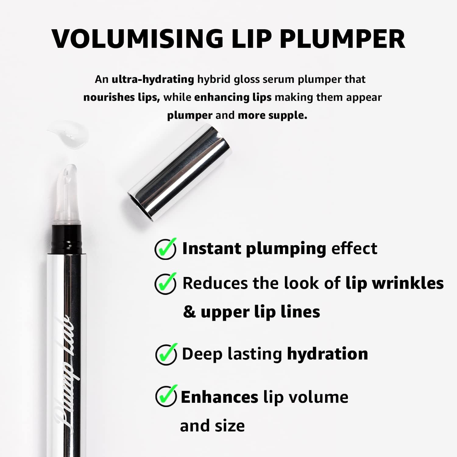 Lip Plumper Gloss – Natural Collagen & Hyaluronic Acid Formula for Fuller, Hydrated, Smooth Lips – Instant Volumizing & Long-Lasting Moisture, Japanese Lip Maximiser Pen, Natural Plump Effect, Non-Sticky Formula, Instant Lip Plumper