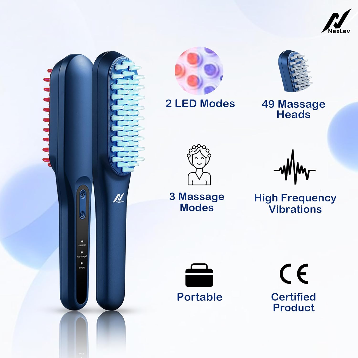 LED Phototherapy comb | Electric Scalp Massager | Red Light for Regrowth | Blue Light for Anti Dandruff | Hairfall Control | Rechargeable TypeC | Targeted Laser Treatment Machine