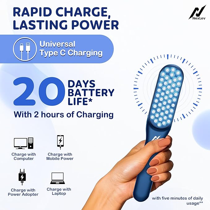LED Phototherapy comb | Electric Scalp Massager | Red Light for Regrowth | Blue Light for Anti Dandruff | Hairfall Control | Rechargeable TypeC | Targeted Laser Treatment Machine
