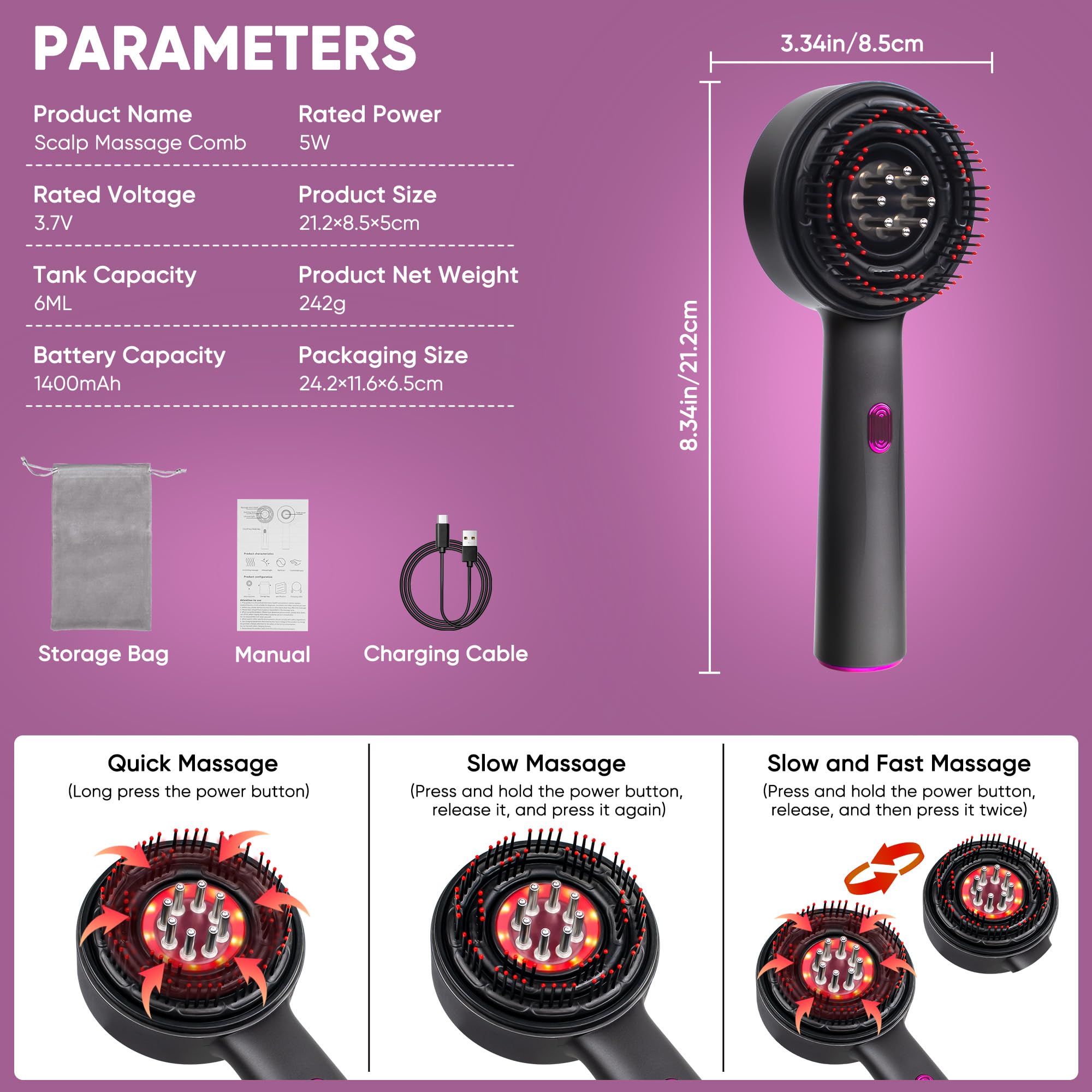 Scalp Massager, IPX7 Waterproof Oil Dispenser, Electric Brush for Growth