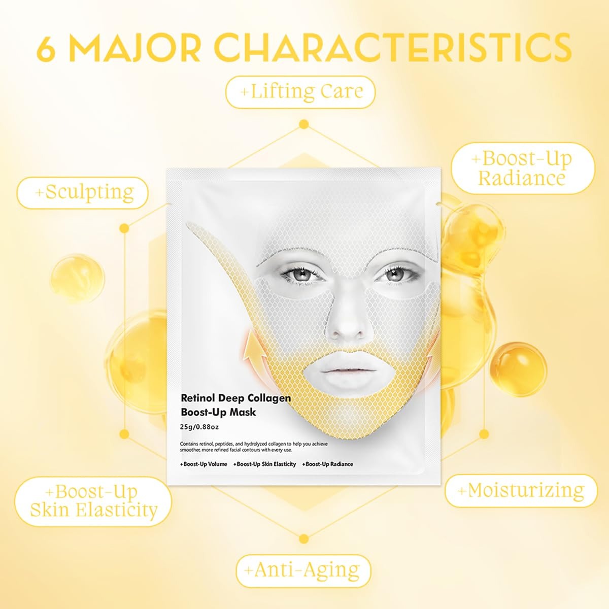 4 Pcs Retinol Deep Collagen Boost Up Mask Set, Deep Collagen for V-Line Lifting & Face Tightening, Retinol for Smile Lines & Forehead Area, Glass Glow Skin Collagen Lifting Mask