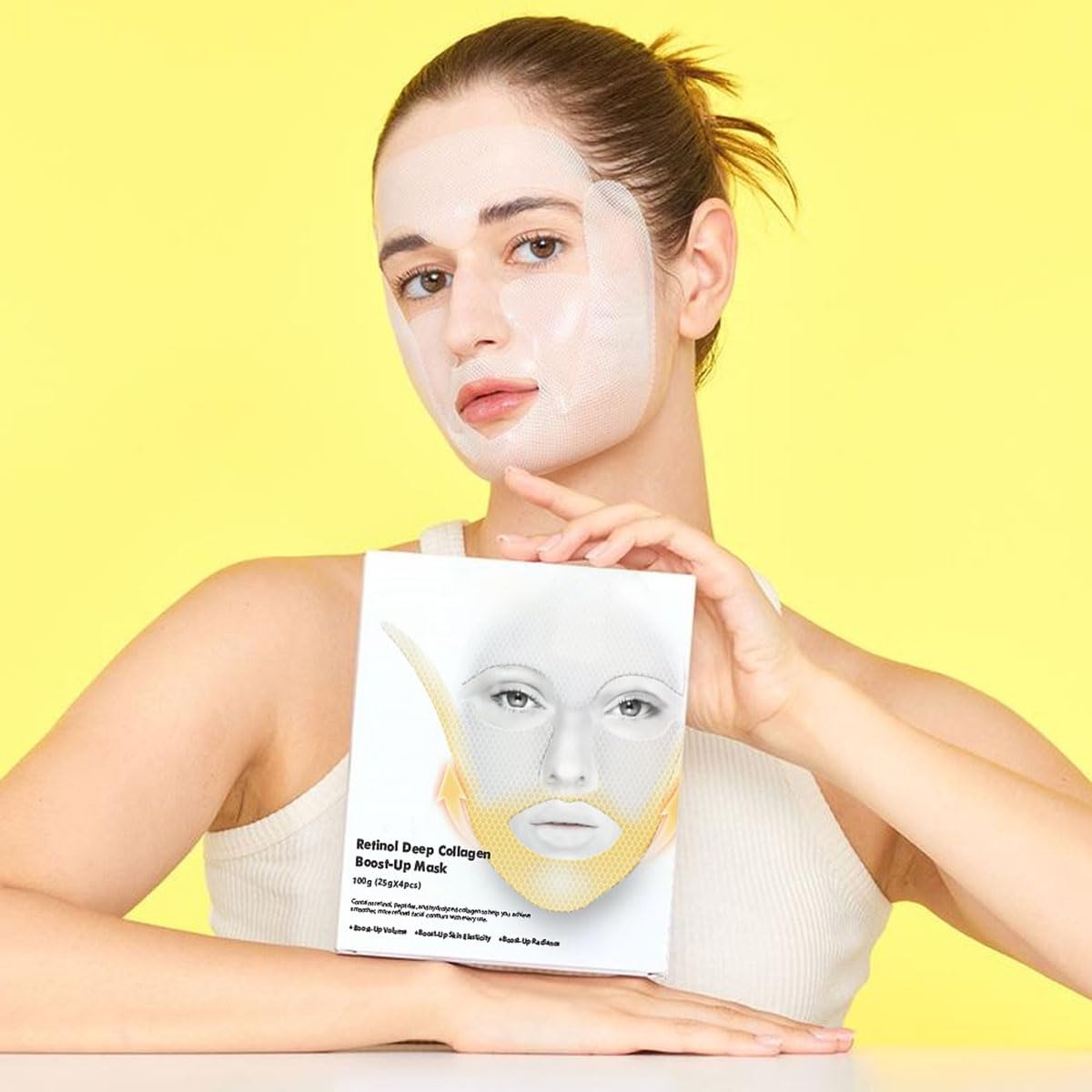 4 Pcs Retinol Deep Collagen Boost Up Mask Set, Deep Collagen for V-Line Lifting & Face Tightening, Retinol for Smile Lines & Forehead Area, Glass Glow Skin Collagen Lifting Mask